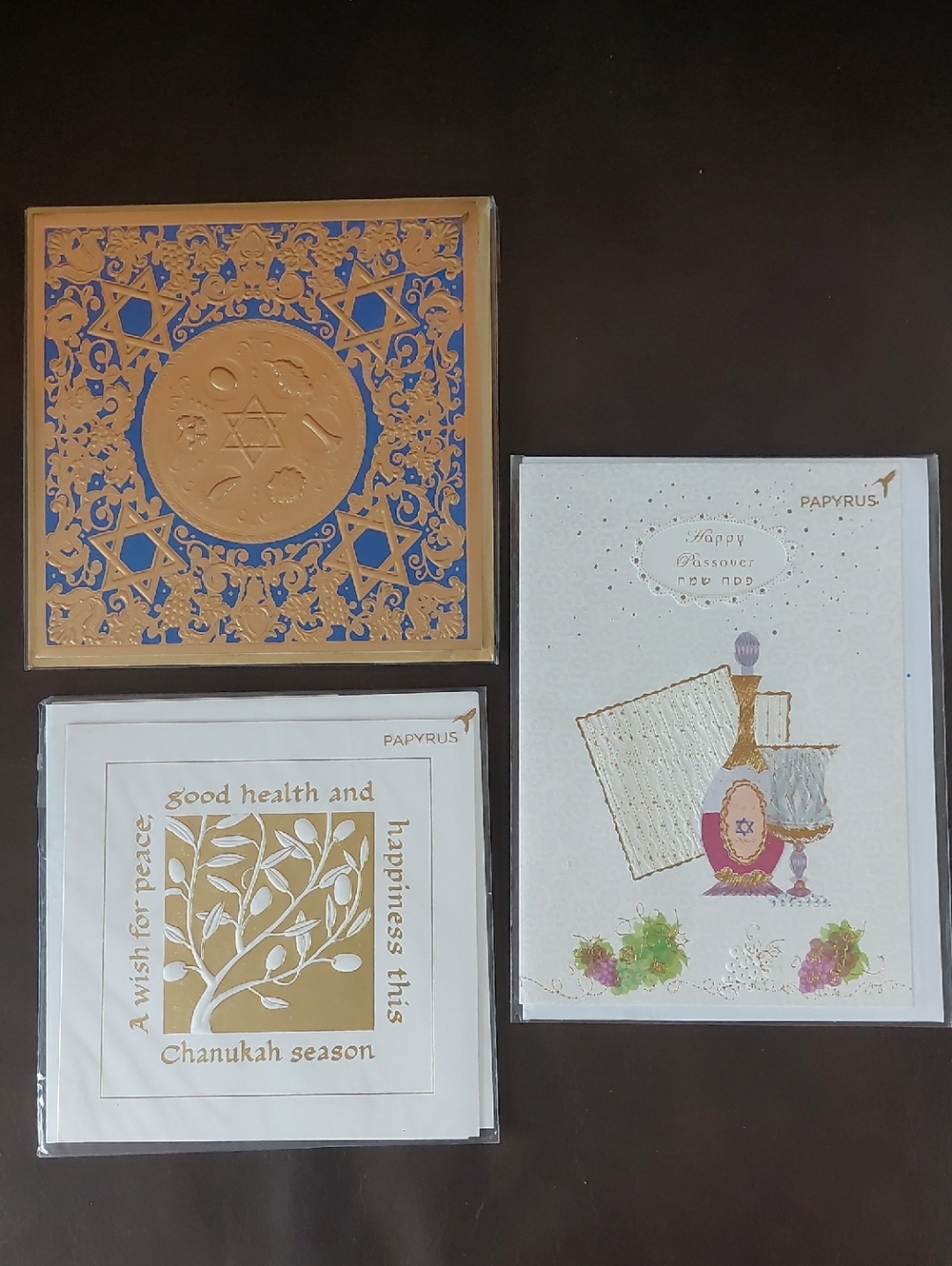 Papyrus Gold and Blue Holiday Card Trio
